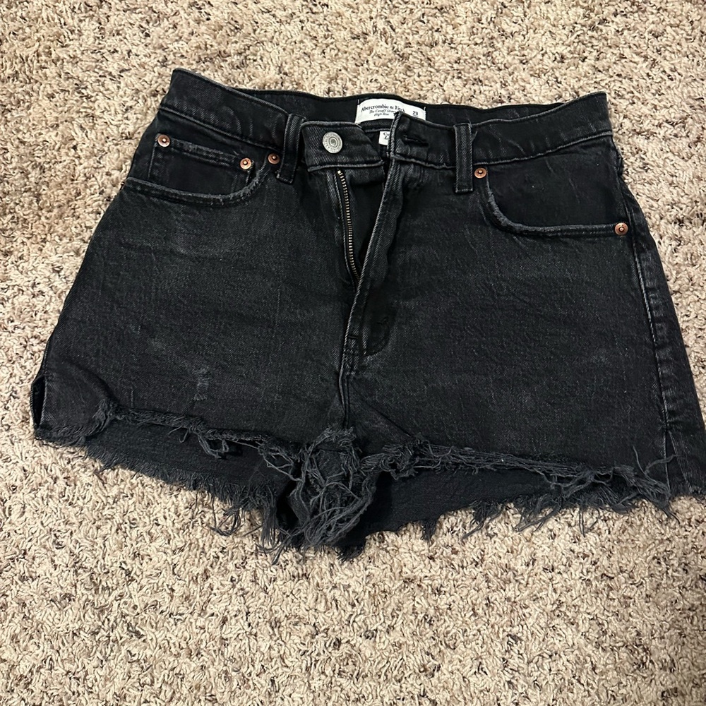 Abercrombie Curve Love Cutoff Black Distressed Denim Women's Shorts